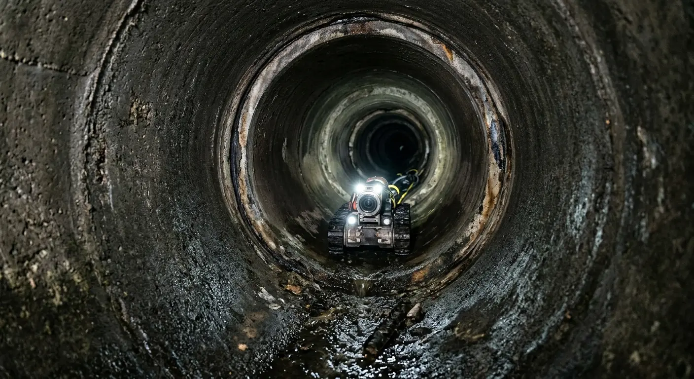 Robotic sewer camera inspecting pipe interior for Sewer Line Repair in Sterling