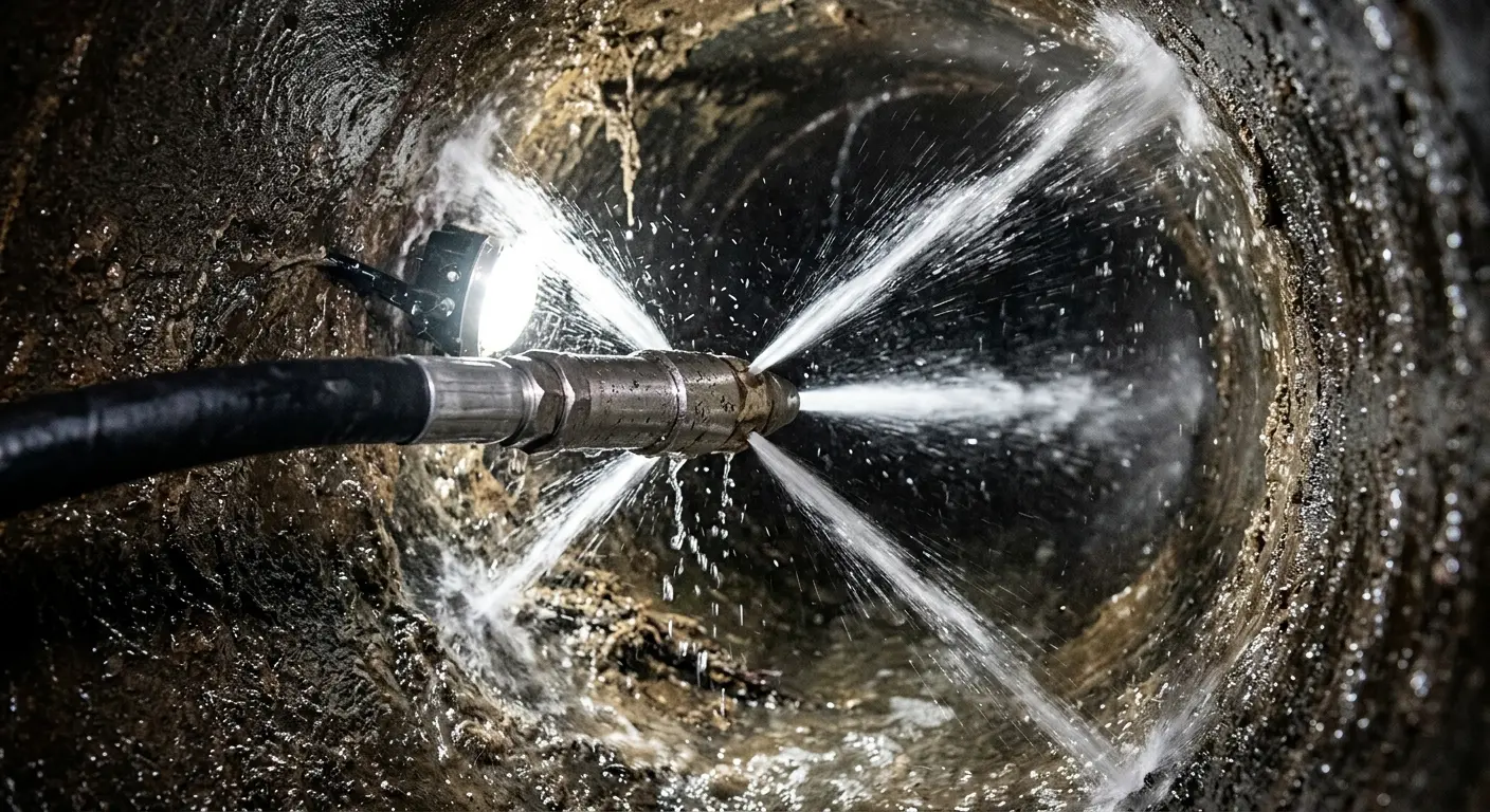 High-pressure hydro jetting nozzle cleaning sewer pipe for Trenchless Sewer Repair in Sterling